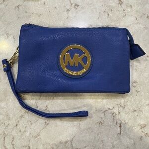 Michael Kors Blue Wristlet with Gold Logo